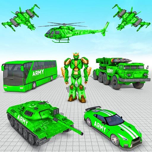 ロゴ Army Bus Robot Car Games 記号アイコン。