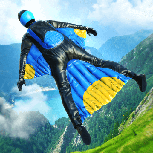 presto Base Jump Wing Suit Flying Icona del segno.