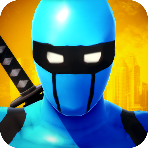 ロゴ Blue Ninja Superhero Game 記号アイコン。