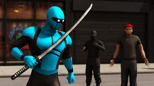Image 1Blue Ninja Superhero Game Icône de signe.