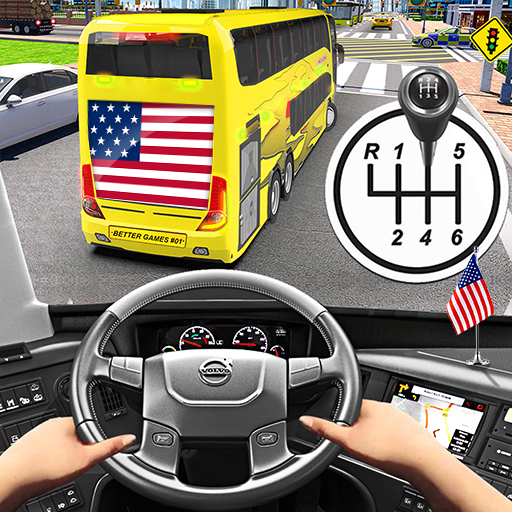ロゴ Bus Driving School Bus Games 記号アイコン。