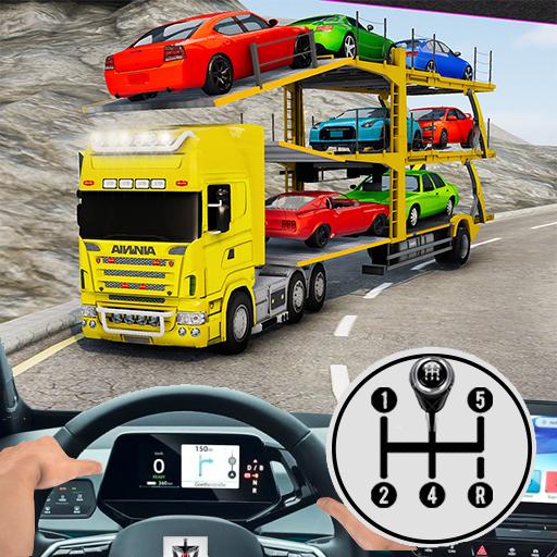ロゴ Car Transporter Truck Games 3d 記号アイコン。