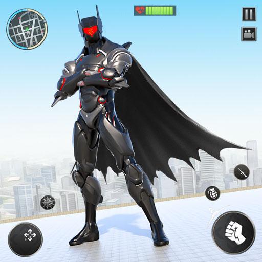 ロゴ Flying Bat Superhero Man Games 記号アイコン。