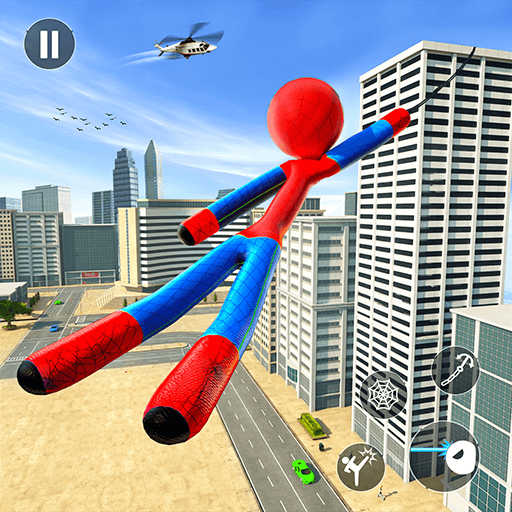 Le logo Flying Stickman Rope Hero Game Icône de signe.