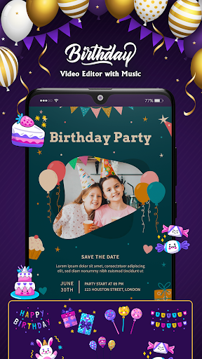 Image 3Happy Birthday Video Maker 2021 Icône de signe.