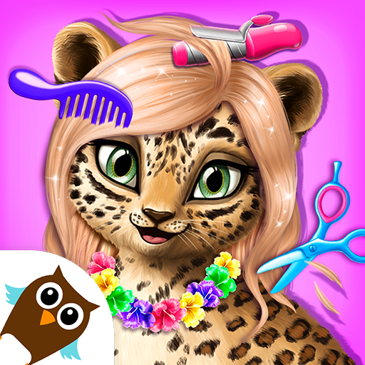 ロゴ Jungle Animal Hair Salon Styling Game For Kids 記号アイコン。