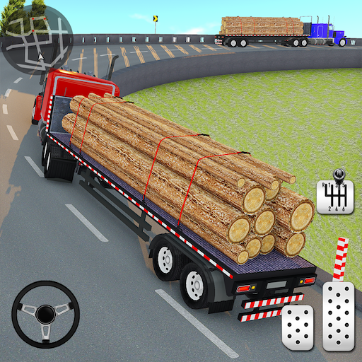 ロゴ Log Transporter Truck Driving 記号アイコン。