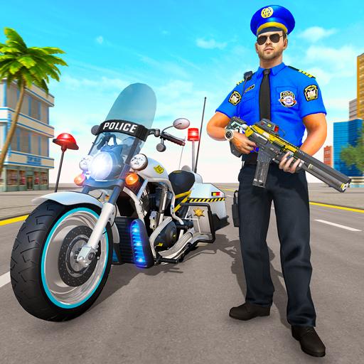 ロゴ Police Moto Bike Chase Crime 記号アイコン。