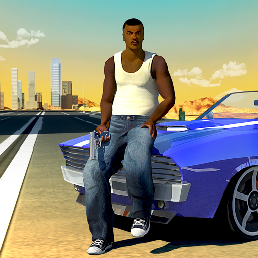 presto San Andreas Auto Gang Wars Grand Real Theft Fight Icona del segno.