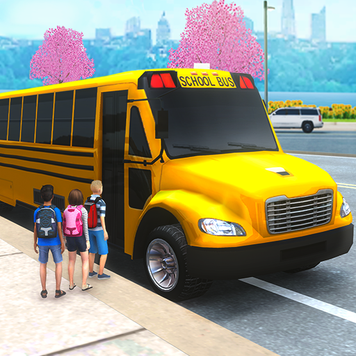 商标 School Bus Simulator Driving 签名图标。